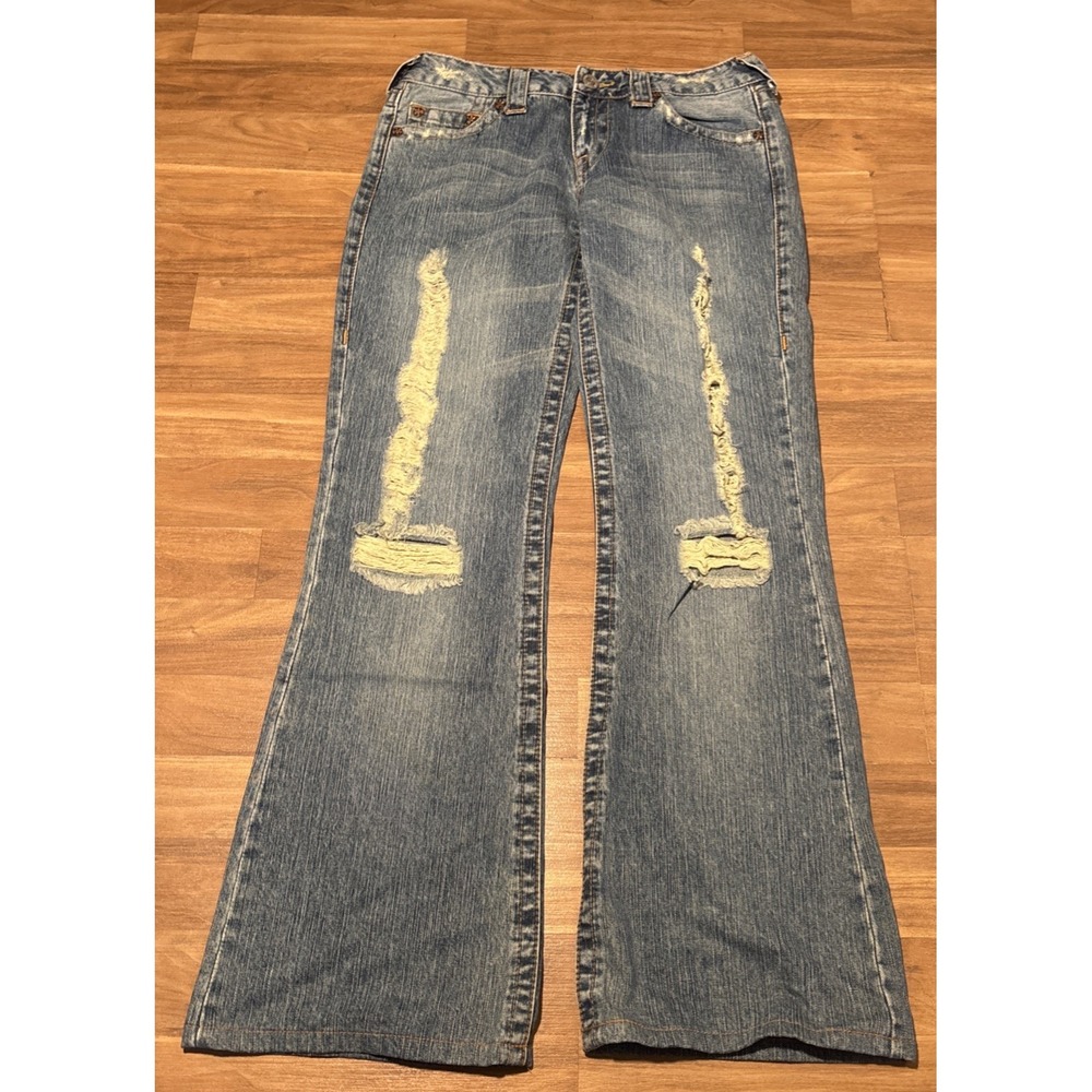 True Religion Bobby Distressed Flared Blue Jeans Size 30 USA Made